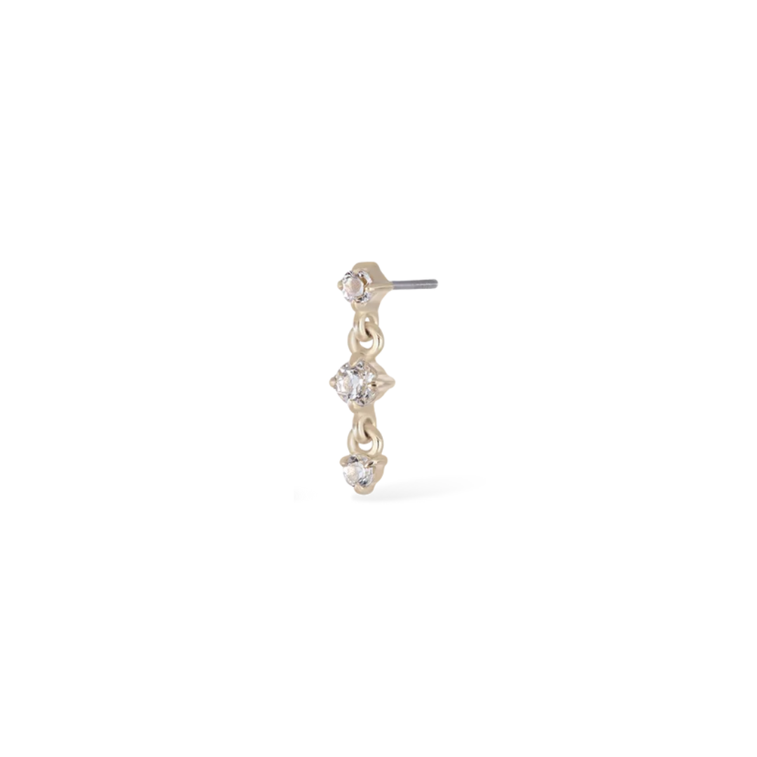 14k Solid Gold Orion Three-Stone Drop Flat Back Stud