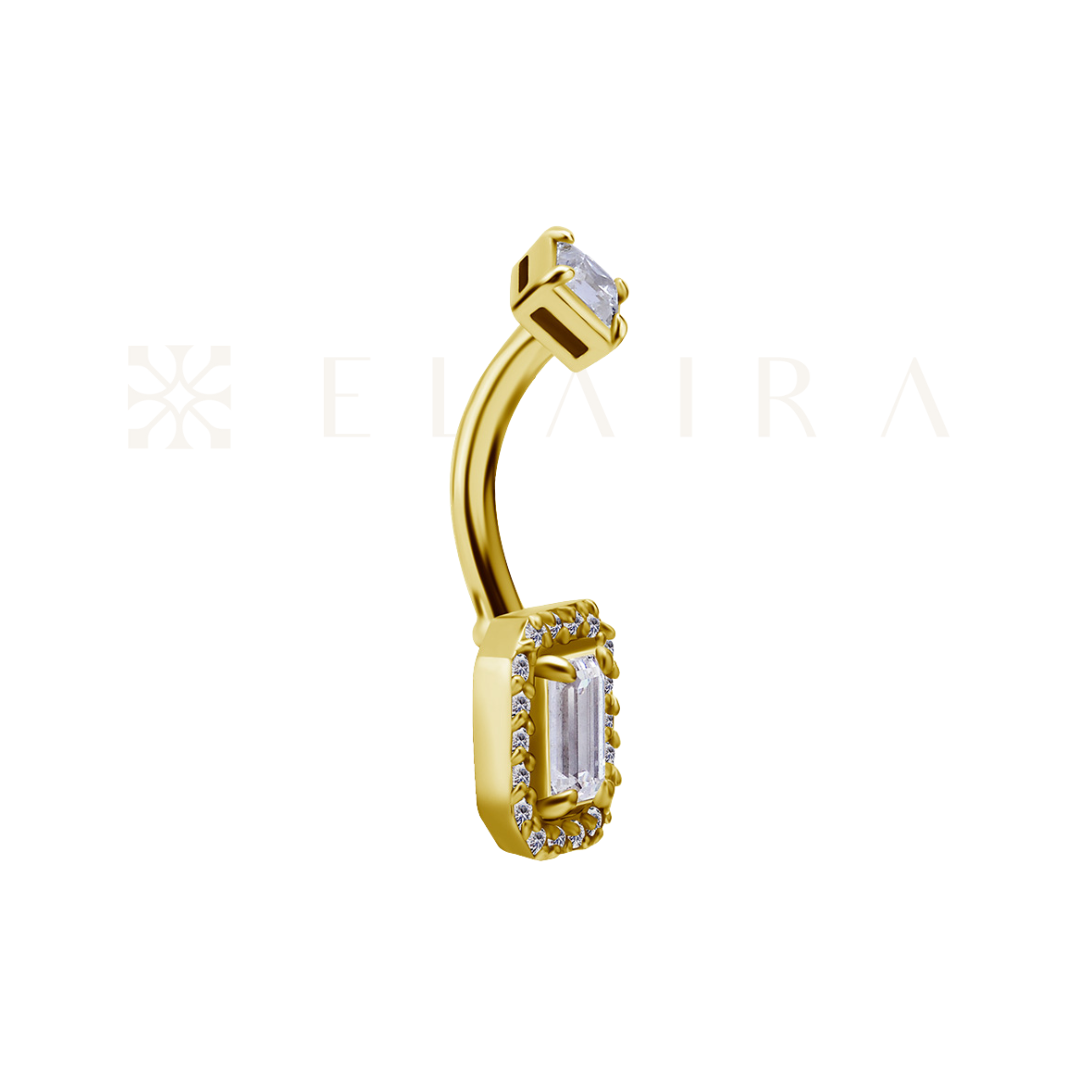 18k Gold Emerald Shape Belly Ring