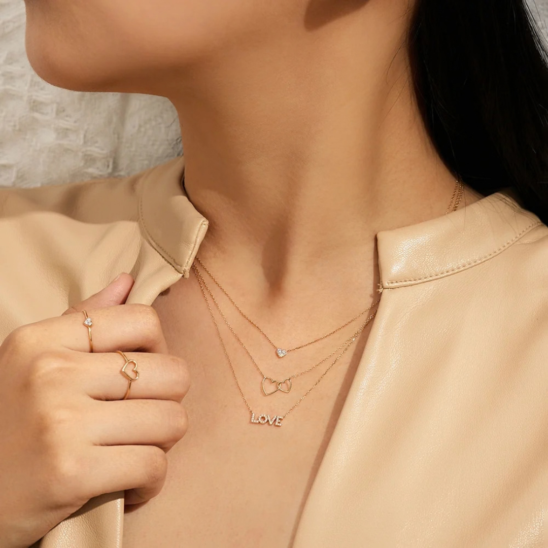 14k Gold Interlocked Hearts Necklace