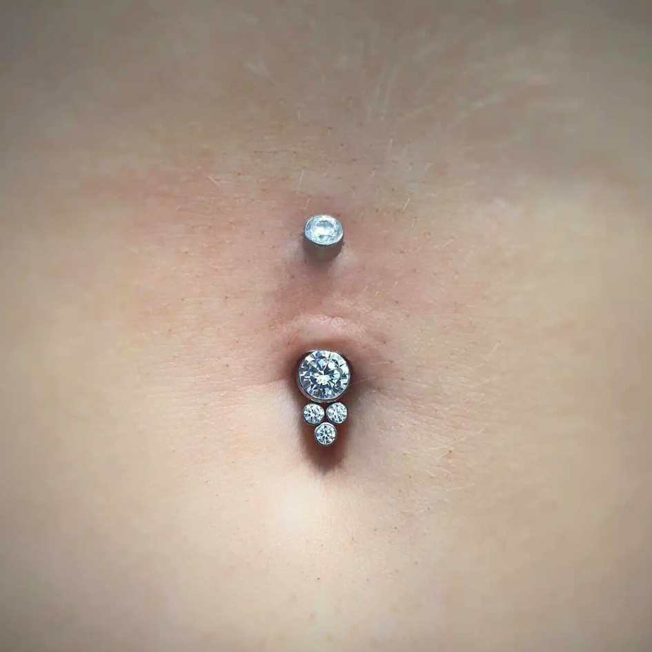 Titanium Hybrid Tri beads CZ Belly Ring