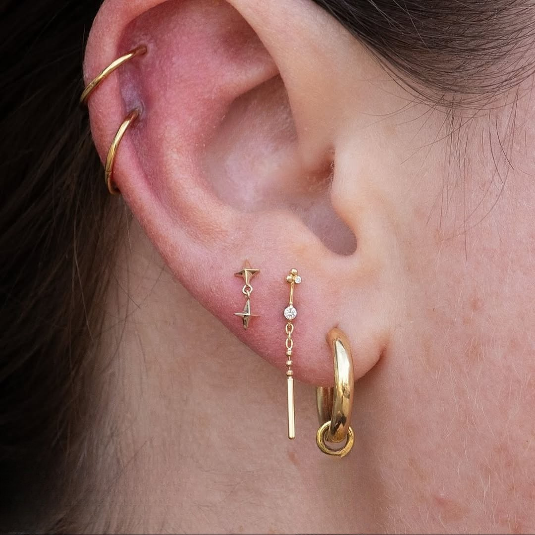 18k Solid Gold Double Pointed Stars