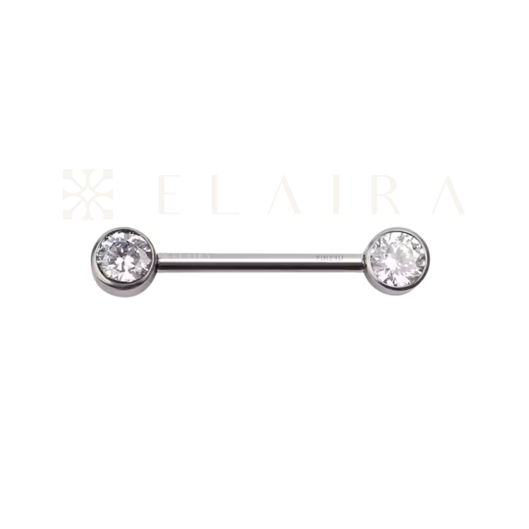 Titanium 14g Barbell with Fixed Bezel CZ Nipple Bar