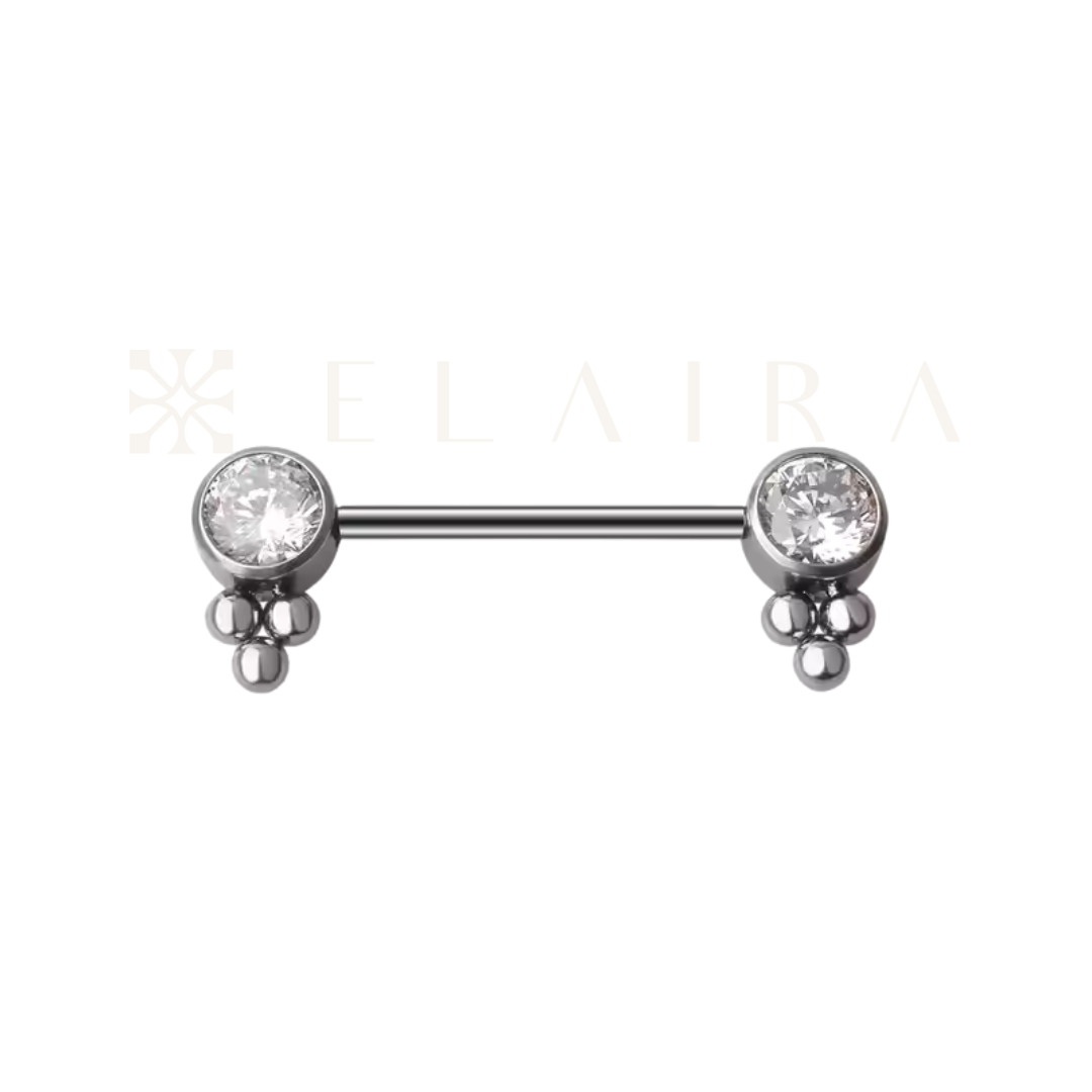 Titanium 14g Barbell with Fixed Ends Bezel Trinity Beads CZ