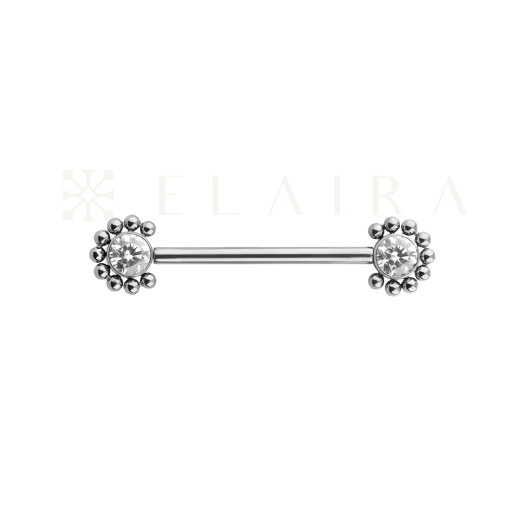 Titanium 14g Barbell with Fixed Ends Bezel Eternal Beads CZ