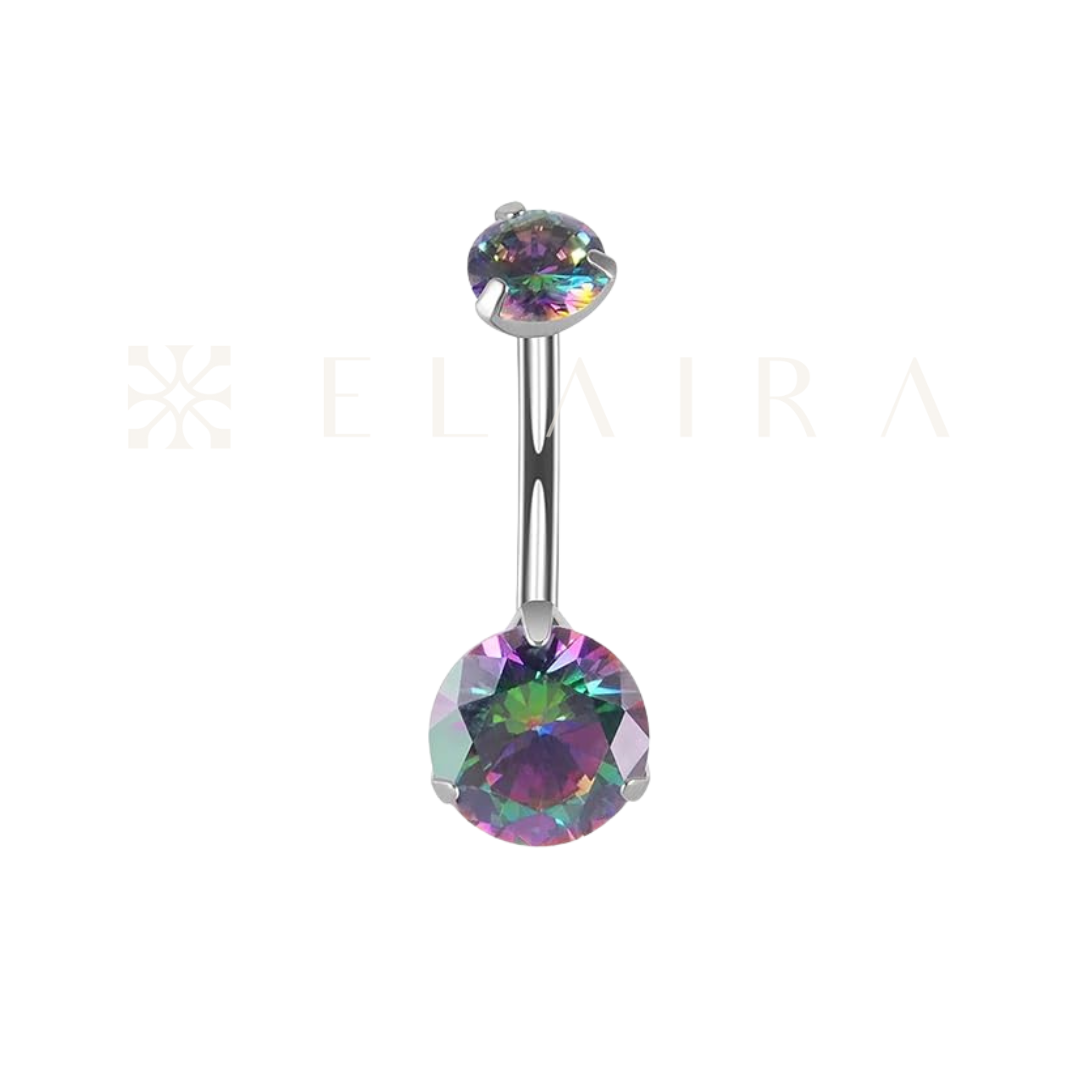 Titanium 3 Prong Set CZ Belly Ring