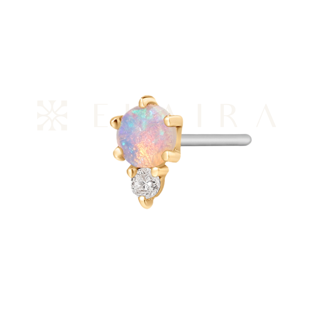 ZENA | 14k Gold Single Opal And Natural Diamond Stud