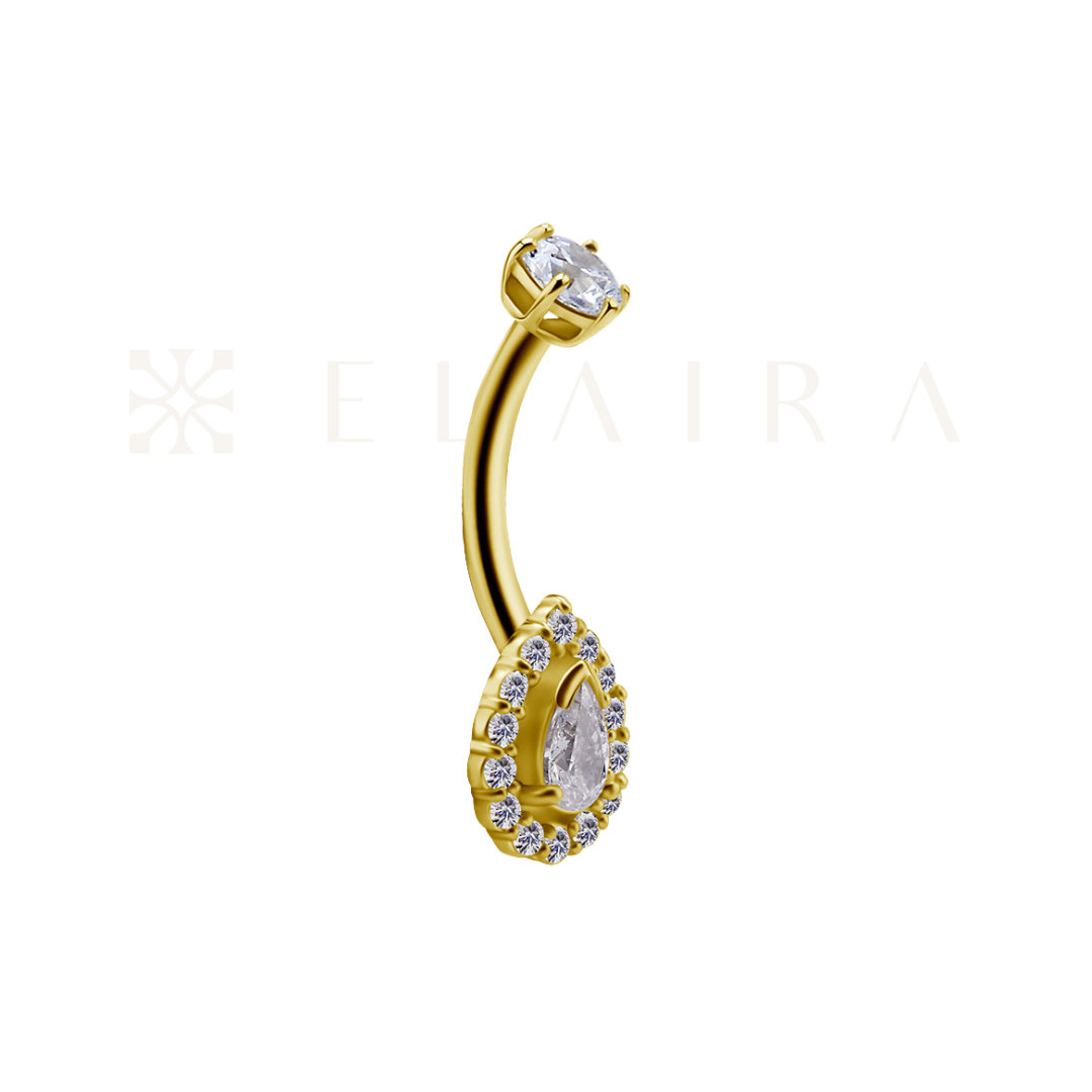 18k Solid Gold Pear Shape Belly Ring