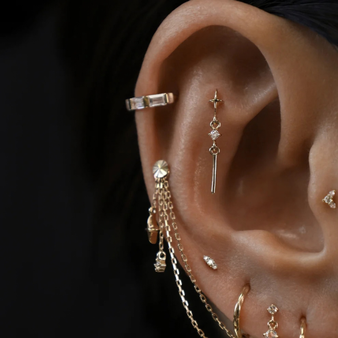 14k Solid Gold Roxane Celestial Drop Flat Back Stud