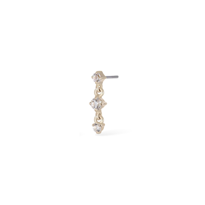 14k Solid Gold Orion Three-Stone Drop Flat Back Stud