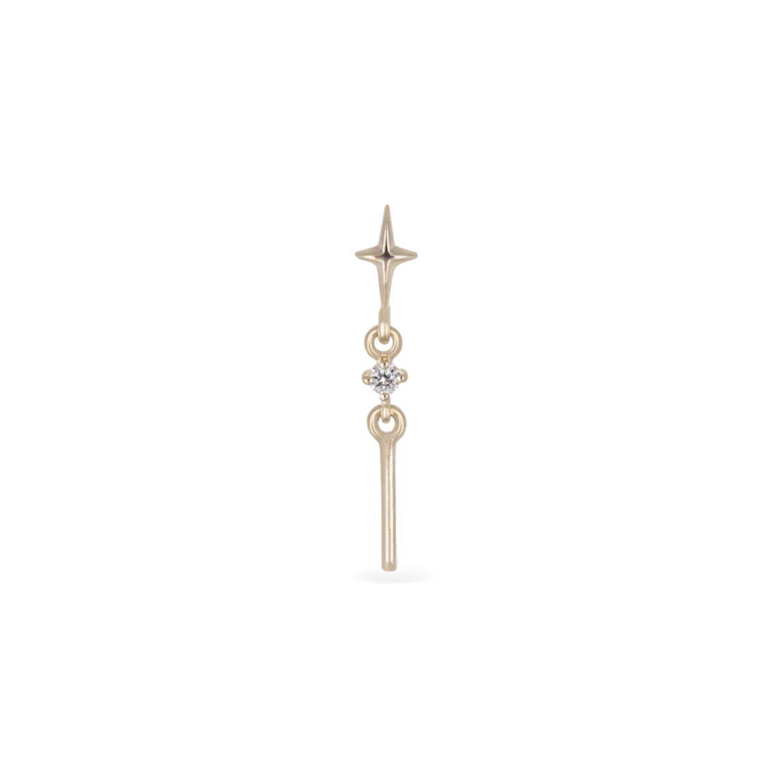 14k Solid Gold Roxane Celestial Drop Flat Back Stud