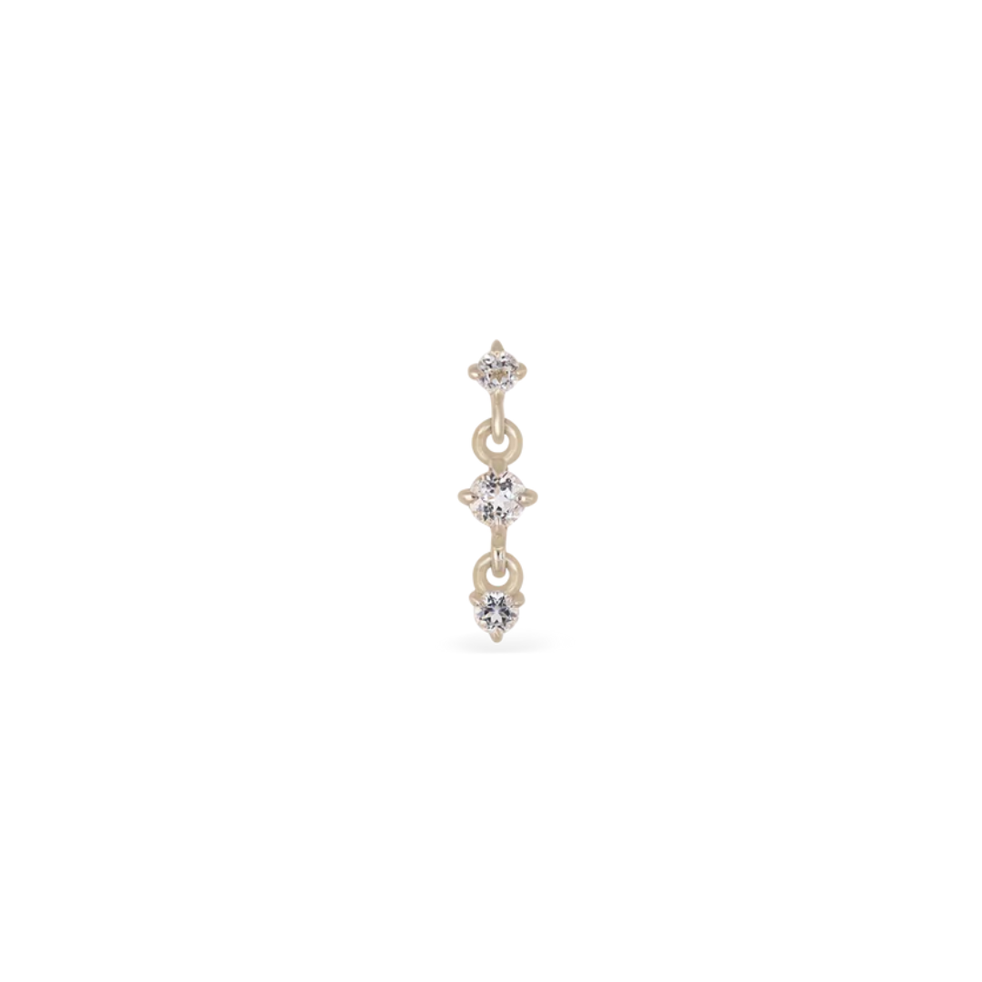14k Solid Gold Orion Three-Stone Drop Flat Back Stud