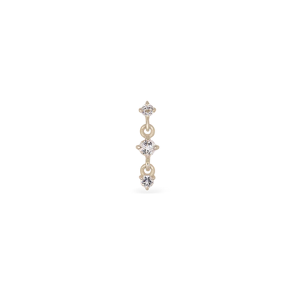 14k Solid Gold Orion Three-Stone Drop Flat Back Stud