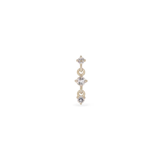 14k Solid Gold Orion Three-Stone Drop Flat Back Stud