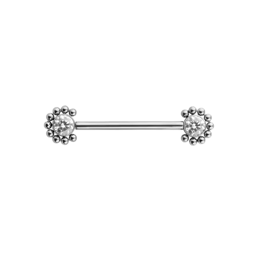 Titanium 14g Barbell with Fixed Ends Bezel Eternal Beads CZ