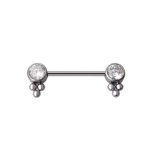 Titanium 14g Barbell with Fixed Ends Bezel Trinity Beads CZ