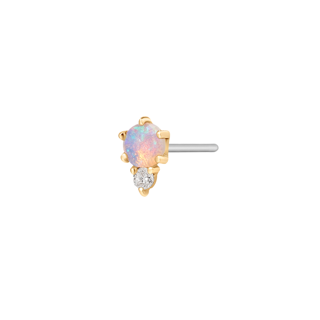 ZENA  |  14k Gold Single Opal And Natural Diamond Stud