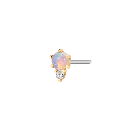 ZENA  |  14k Gold Single Opal And Natural Diamond Stud