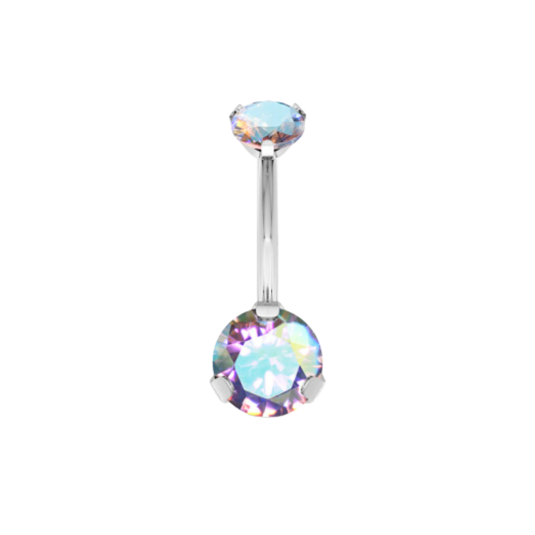 Titanium 3 Prong Set CZ Belly Ring