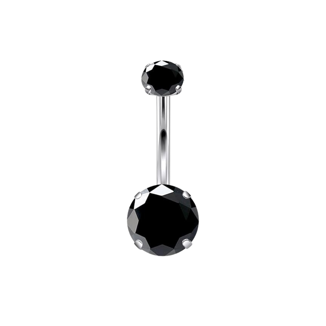 Titanium 3 Prong Set CZ Belly Ring