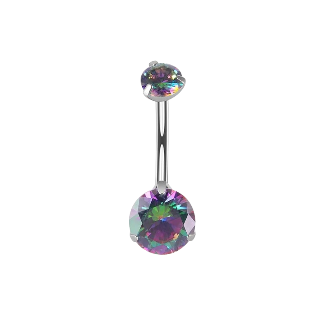 Titanium 3 Prong Set CZ Belly Ring