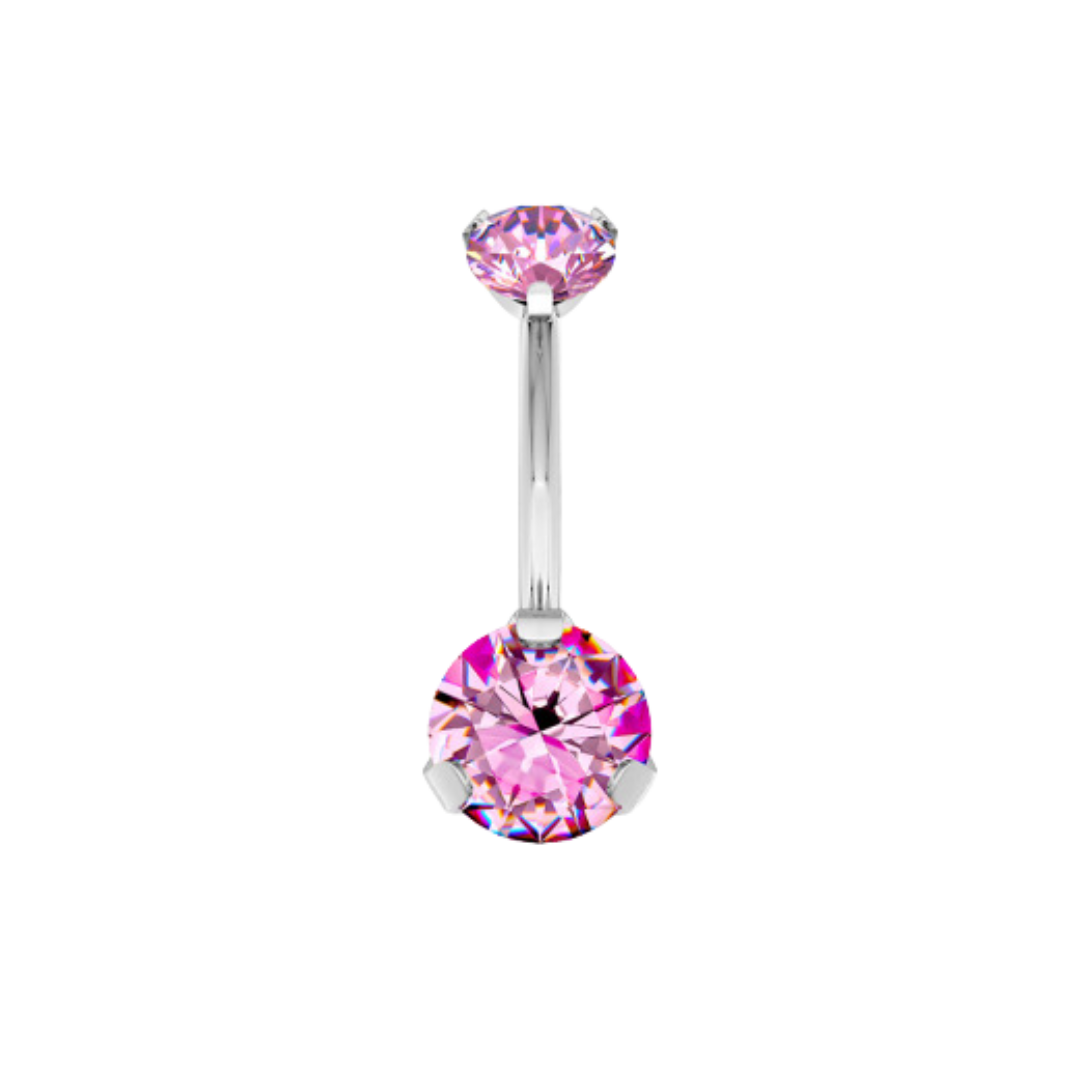 Titanium 3 Prong Set CZ Belly Ring