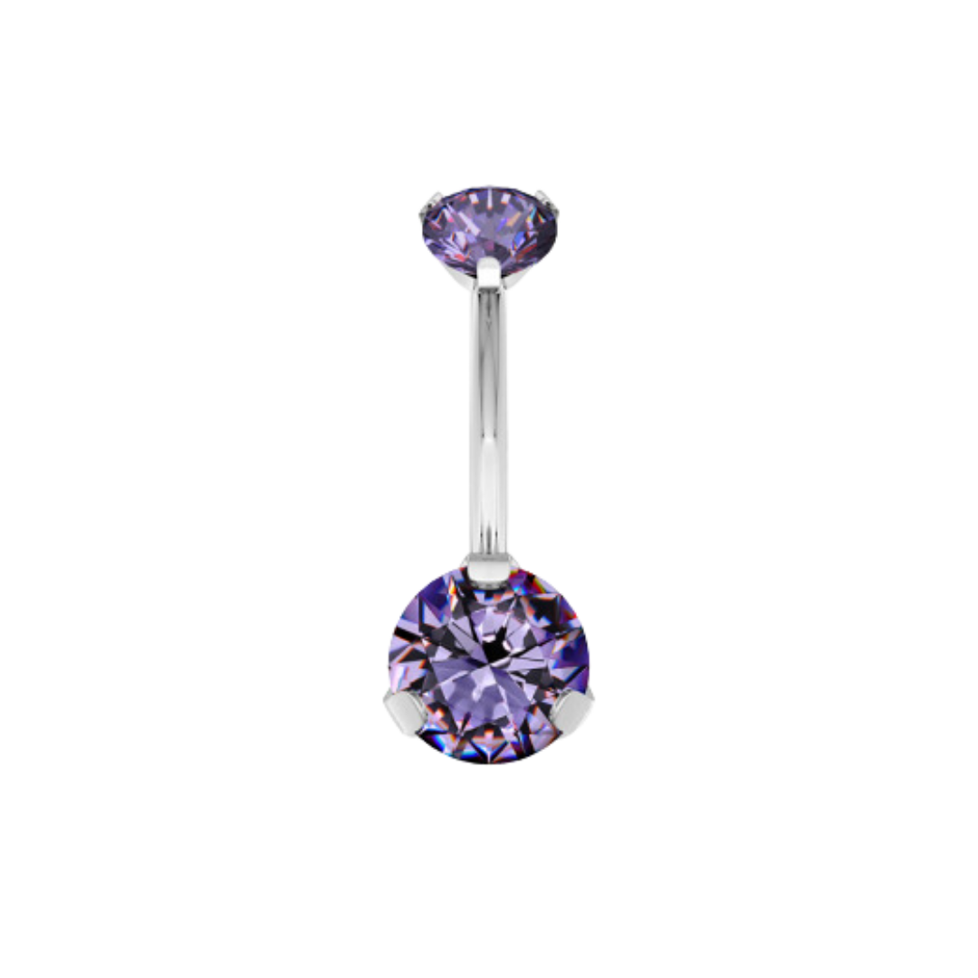 Titanium 3 Prong Set CZ Belly Ring