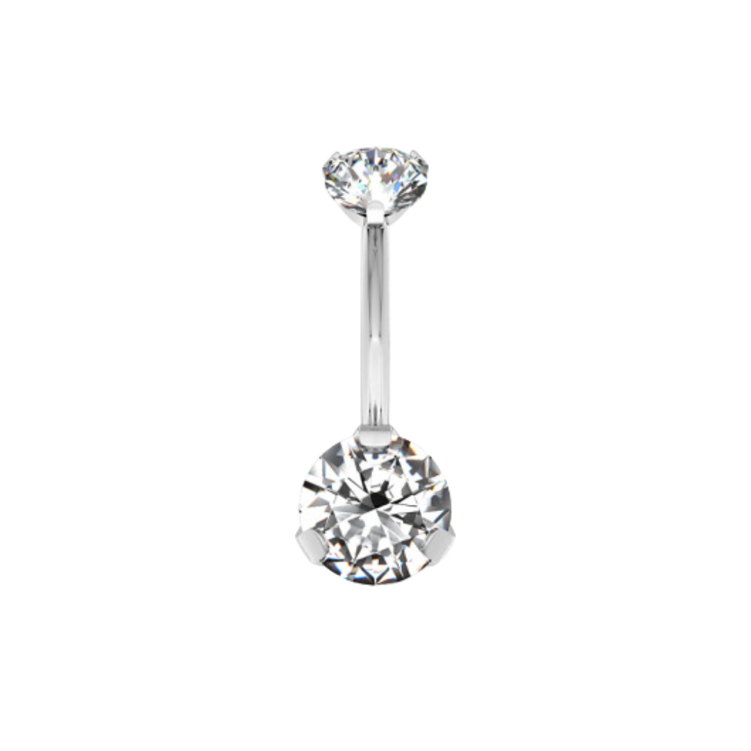 Titanium 3 Prong Set CZ Belly Ring