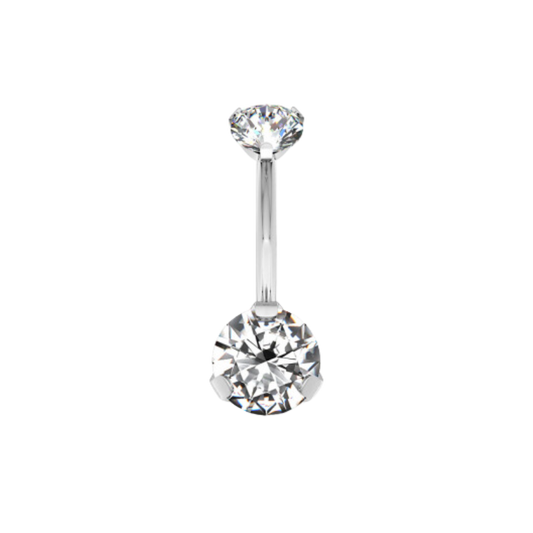 Titanium 3 Prong Set CZ Belly Ring