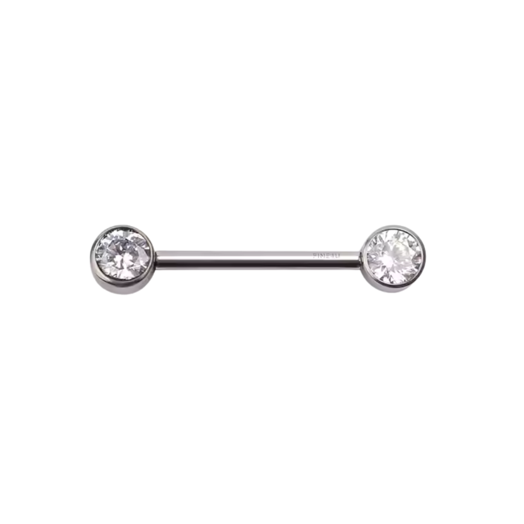 Titanium 14g Barbell with Fixed Bezel CZ