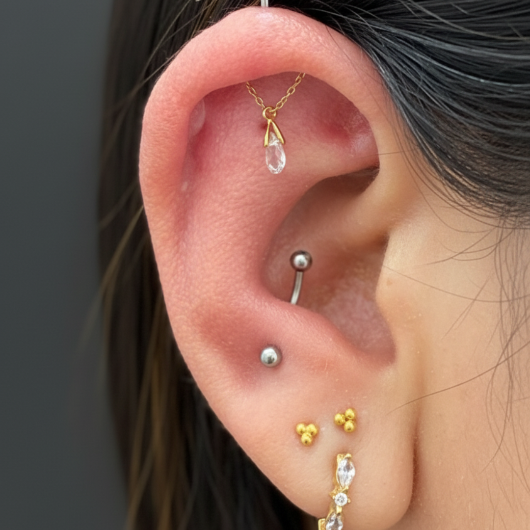 18k Solid Gold Floating Helix Teardrop Dangle