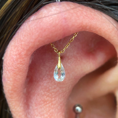 18k Solid Gold Floating Helix Teardrop Dangle