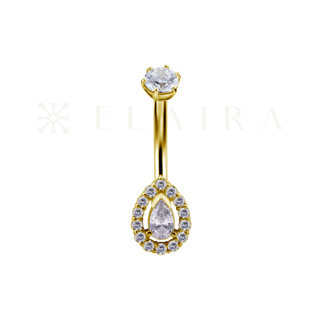 18k Solid Gold Pear Shape Belly Ring