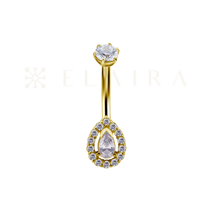 18k Solid Gold Pear Shape Belly Ring