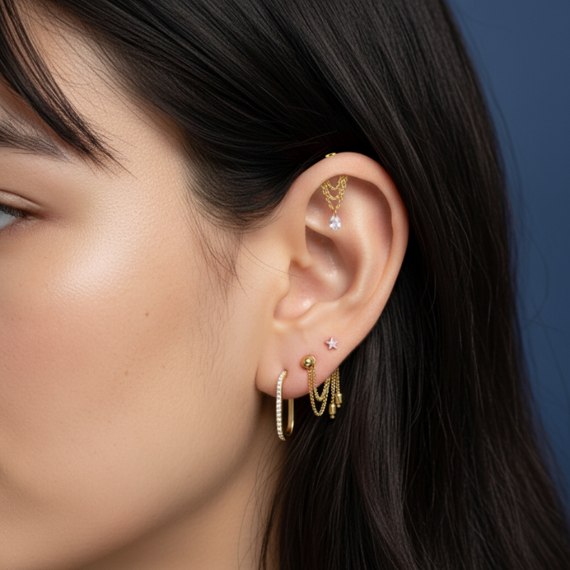 Titanium Vertical Helix Triple Chain Teardrop