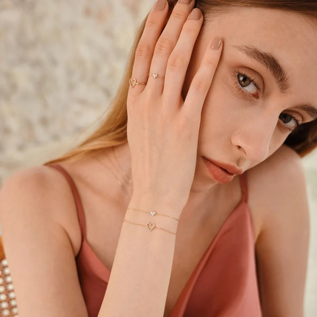 14k Solid Gold JANE | Open Heart Bracelet
